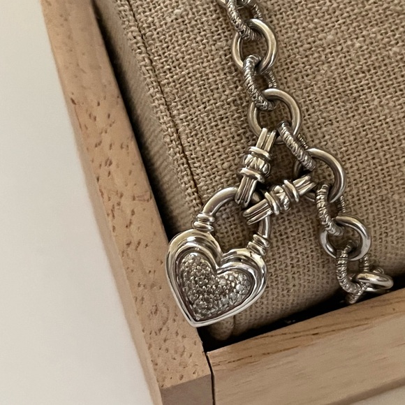 Sterling Silver Diamond Heart Charm Toggle Bracelet - Picture 10 of 10